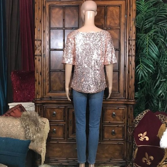 Rose Gold Sequin Bateau NeckTop - Picture 5 of 12